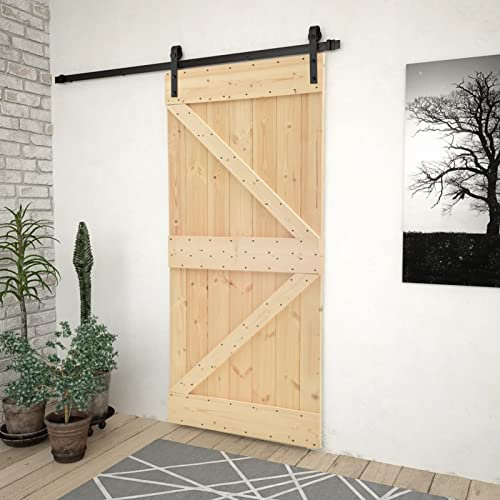 Festnight Puerta Corredera con Herrajes Sistema de Puerta Corredera Puerta Corredera de Madera Maciza de Pino Puerta de Granero 1 Pza Puertas-90 x 210 cm