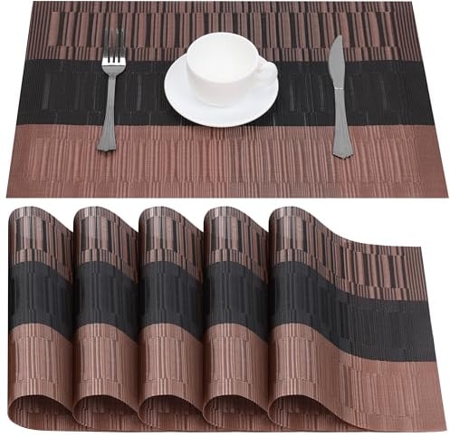 Belle Vous Set de 6 Manteles Individuales - Salvamanteles de PVC Cobre y Negro Antideslizantes Antimanchas y Lavables para Cocina Mesa de Comedor Escritorio Restaurante Salón Hotel