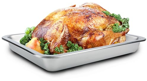 DOLAMOTY BBQ Stainless Steel Roasting Pan, Drip Pan for Big Green Egg, Smoking and Grilling Grill Drip Pan for Roasting Rack, for Big Green Egg, Kamado Joe, Char-Griller Akorn, etc