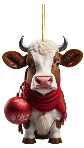 Weihnachtsdeko 2D Weihnachtskuh Anhänger Acryl Kuh Weihnachtsschmuck Lustig Weihnachtskugel Kuh Ornament Fenster Tür Auto Hängende Deko Party Weihnachten Geschenk Christbaumschmuck (L3, OneSize)