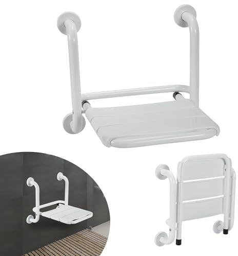 Randaco Duschklappsitz für Wandmontage,90°klappbar Duschsitz Klappbar Wandmontage,Duschhocker Mit Armlehne und rutschfeste,bis 120KG Duschhocker für Senioren