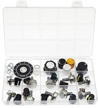(Paquet de 10) WH148 Vertikales Potentiometer mit einer Drehung nach innen, 3 Pins B500K 500K Ohm Variable Widerstände 15mm gerändelte Welle Aluminiumlegierung Knopfkappen