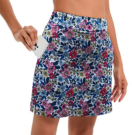 Timuspo Damen Tennisrock mit Innenhose & Taschen Kurze Hosenrock Skort Sommerrock Sports für Sportliches Laufen, Golf, Wandern