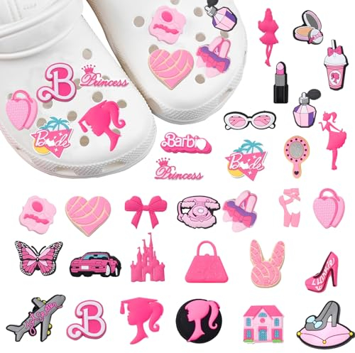 INBOLM Shoe Charms,30 PCS Pink Charms for Girls Women Accessories PVC Shoe Charms Fun Unique Decoration Bracelet Wristband Accessories for Adults Kids Birthday Party Gifts