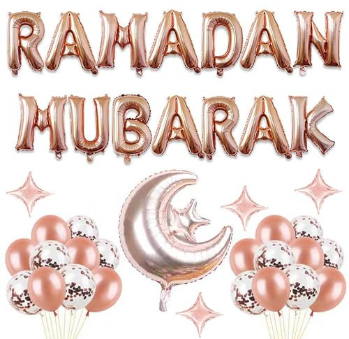 Ramadan Mubarak Roségold Ballons Dekoration Set Ramadan Mubarak Banner Eid Latex Luftballons Set Torteneinlagen, Islamic ramazan Party Dekorationen für Ramadan Party Dekoration Zubehör