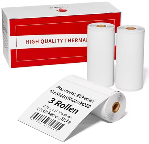 Phomemo M220 M221 M250 Barcode Etikettendrucker,Ersatz-Etikett,Mehrzweck-weißes Selbstklebendes Etikettenpapier,2,75X3,14 (70*80mm),Geeignet für Adresse,Versand,Kleine Unternehmen und Mehr,3 Rollen