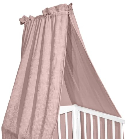 Albero Mio Baldachin Kinderzimmer - 100% Baumwolle Musselin - Himmel für Babybett, Kinderbett oder Kuschelecke 150x200cm | Babybett Baldachin Pink