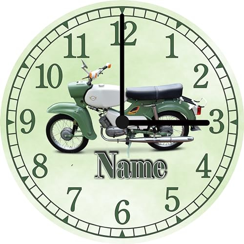 Print Equipment (18.27) Wanduhr Glasuhr (Acryl) 29 cm - Motiv Motorrad Motorsport Motorcross Speedway DDR Roller Simson Habicht- Quarzuhrwerk gern auch mit Namen