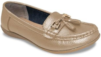 Chums Ladies Nautical Leather Loafers, Wide Fit Slip On Shoes Gold