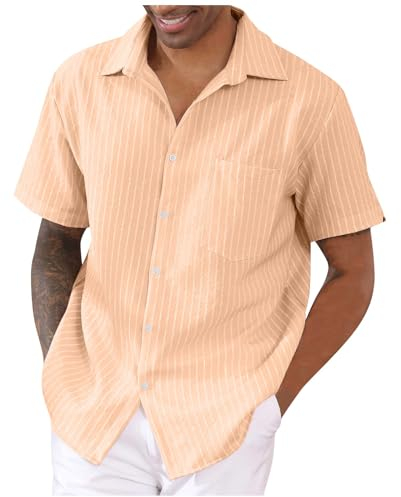Rosennie Herren Hemd Langarm Herren Tshirt Lustige T Shirts Gestreifter Druck Revers Hawaii Hemd Männer Sommerhemd Mit Brusttasche Locker Freizeithemden Sport Top (Orange, 4XL