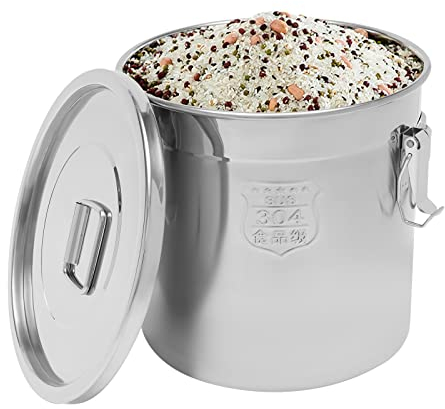 JDBDU Bidon de stockage en acier inoxydable 304 de 21 l, récipient alimentaire de cuisine avec couvercle et poignées, récipient en métal pour aliments secs et humides