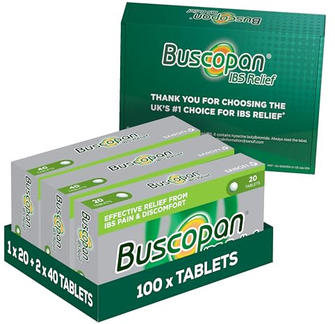 Buscopan IBS Relief Targets the Source of IBS Pain and Cramps, Starts to Work in 15 Minutes, 100 Tablets, Relief from IBS Pain & Discomfort, 100 Count