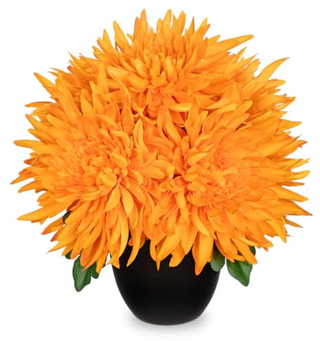 Oairse Flores artificiales de crisantemo en maceta, 5 cabezas de flores grandes de seda en maceta negra, crisantemo falso naranja para arreglos florales, hogar, oficina, baño, estante, centro de mesa
