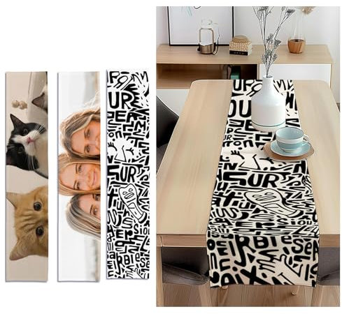 Benutzerdefinierter Tischläufer mit Firmenlogo, personalisiertem Foto/Text. Entwerfen Sie Ihre eigenen Tischdeckenläufer für Hochzeiten, Messen, Veranstaltungen, Feiertage und Geburtstage