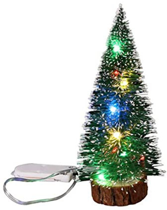 Hperu Mesa de árbol de Navidad Mini Árbol de Navidad con luz LED de Madera Artificial Batería Batería de Papel de Escritorio de Pino Blanco para fotografía de Oficina en el hogar, 25 cm