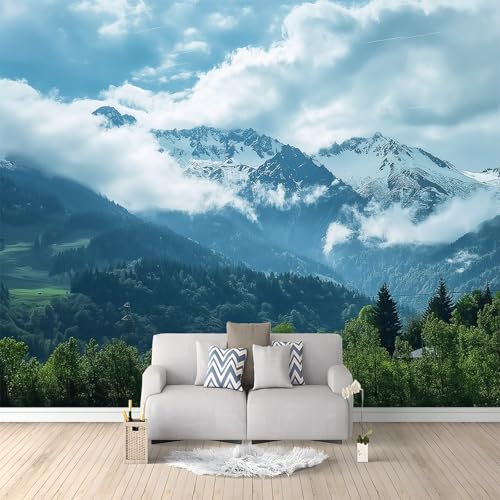 Fototapete 3D Effekt Malerische Alpen 350x256 cm Vliestapete Wohnzimmer Schlafzimmer Vlies Tapete Art Wandtapete UV-Beständig Wanddekoration Tapete