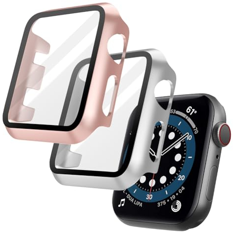 OFFCUP 2 Pezzi Cover per Apple Watch Series 3 / Series 2, 42mm con Vetro Temperato, Copertura Completa Custodia Rigida HD Clear Pellicola Protettiva (Oro Rosa)