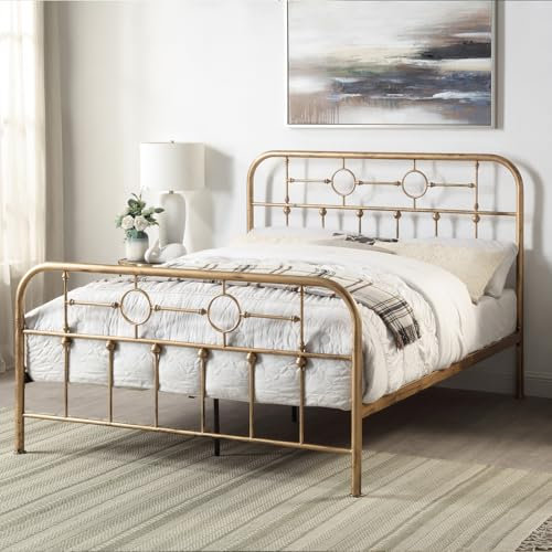 SlumberWorx WARE METAL VICTORIAN INDUSTRIAL BED FRAME - DOUBLE/KING SIZE (Brass, Double)