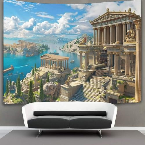 KWPGMDRY Antike griechische Stadt Wandteppich, Wandbehang Wandtuch Architektur Tapestry Wall Hanging,Wandteppich Wanddeko Für Schlafzimmer Wohnzimmer Wohnheim 150cmx200cm