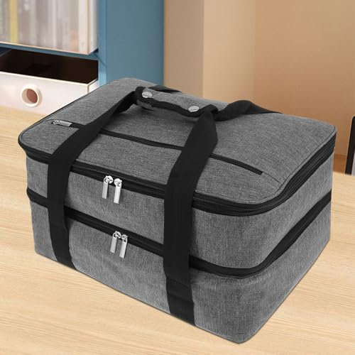 Insulated Double Casserole Carrier Expandable Thermal Tote Bag Lightweight Thermal Tote with Handles Leakproof Snack Tote Bag Wide Opening Thermal Food Carrier for Work Travels Outdoor !(Grey)
