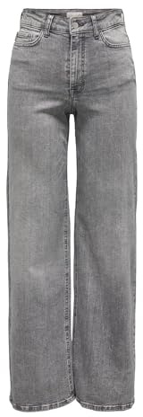 JDY Jean Coupe Droite Denim avec boutonnière et Stretch, Couleurs:Gris, Taille:L / 32L, Longueur de Jambe:L32