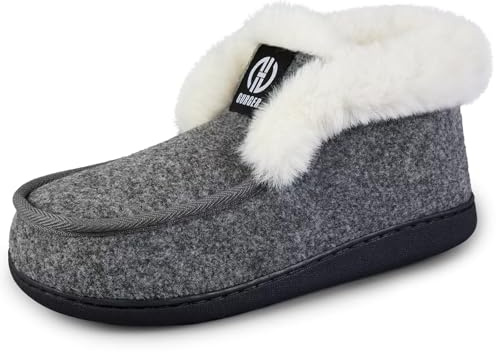 GURGER Hausschuhe Herren Plüsch Gefüttert Mokassin Hüttenschuhe Winter Warm Hausstiefel Hohe Pantoffeln Geschlossen Filzpantoffeln für Männer Grau Größe 44 45