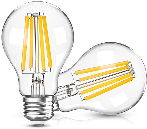 Genixgreen E27 LED Glühbirne A60 2W Glühbirne 60W 850 Lumen Classic A Energieeffizienz Edison LED Glühbirnen 2700K Warmweiß Energiesparlampe, LED Glühbirne für Kronleuchter, 2Pack