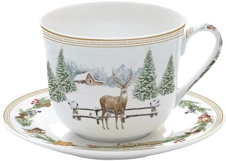 Easy Life Tasse mit Untertasse WHITE FOREST Winterwald für 400ml in Geschenkbox