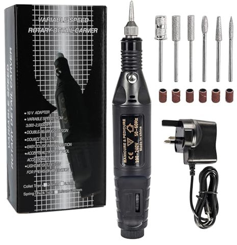 Electric Nail Files, Electric Nail Drill Portable, Electric Nail File for Thick Toe Nails with 6 Drill Bits and Sanding Bands Professional Adjustable Speed for Gel Nails/Acrylic Nails/Beginner (Black)
