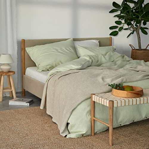 URBANARA Tolosa Halbleinen Kissenbezug 2er Set 40x80 cm I 50% Leinen & 50% Baumwolle Made in Portugal I Atmungsaktiv Weich Kühlend 2-TLG Set Oeko Tex 100 Sommerbettwäsche I Zarte Limette
