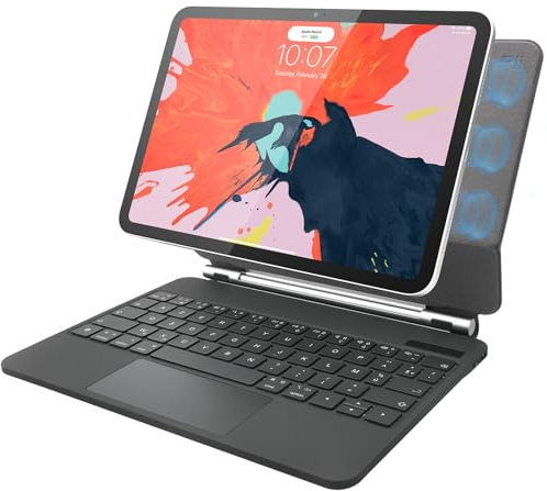 Rii Étui Clavier pour iPad 10,9 Pouces 2022, Étui-Clavier Bluetooth, Magnétique avec Trackpad, Rétroéclairage Bluetooth Clavier AZERTY pour iPad 10eme - Noir