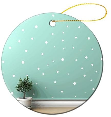 Weihnachtsbaumschmuck, rund, Keramik, gepunktet, mintgrün, 2024, Weihnachtsbaumschmuck für Weihnachten, Familienfeier, Urlaub, dekorativ