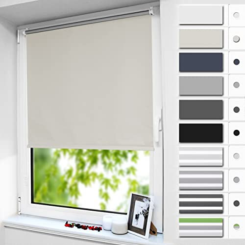 smartdemo Store Occultant sans Perçage, Store Enrouleur Opaque Thermique Isolant, Protection de Vie Privée & Protection Soleil, pour Fenêtre ou Porte, 55l x 180L cm (Largeur du Tissu 51cm), Beige