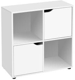 LOLAhome Estantería de Madera, Librería con Puertas y Compartimentos Abiertos, Mueble almacenaje, Organizador, en Color Blanco de 60x60x29 cm para Estudio,Dormitorio, Salón, Oficina y Biblioteca