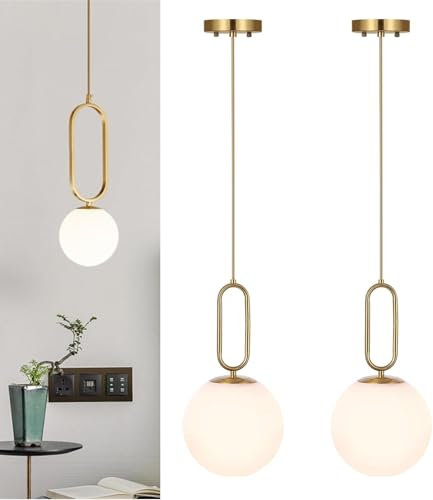 Peskoe Akku Pendelleuchte,Golden Hängeleuchte Mit Batterie,mit Fernbedienung 10-Farbkonvertierung Batteriebetrieben Pendellampe Ohne Stromanschluss Für Nachttisch Schlafzimmer Wohnzimmer(Gold)