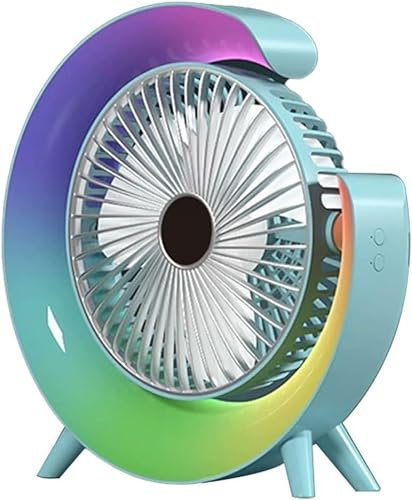 Ventilateur de Bureau USB, Rechargeable Batterie Ventilateur de Table à 3 Vitesses, Ventilateur silencieux portable, avec Lumière LED, pour la Maison, Bureau, Salle de Sport, pêche, Camping, Bleu