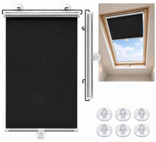 Rollo ohne Bohren, 99 % Verdunkelung, UV-Schutz, wärmeisolierend, Fensterrollo mit Saugnäpfen, thermisch, UV-blockierend, einziehbar, Rollos für Fenster & Autos (58 x 125 cm)