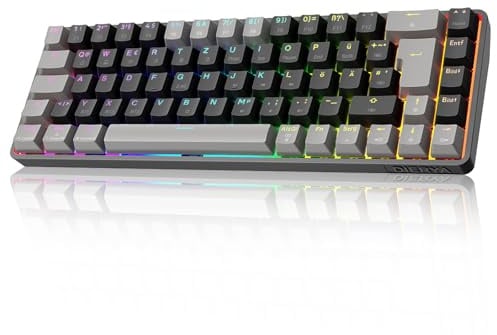 Dierya DK68 Kabellose Gaming Tastatur Deutsches Layout-QWERTZ,Bluetooth/2.4GHz/USB-C 68 Tasten RGB Beleuchtung Mechanische Tastatur,Linear Roter Switch,Grauschwarz