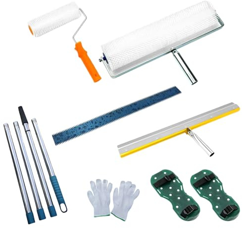 Kit rouleau de purge de sol - Rouleau de purge - Masse de compensation pour sol - Kit de purge professionnel avec rouleau de purge, chaussures à clous, raclette en acier inoxydable, gants et barre