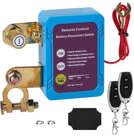 CPROSP Coupe Circuit Batterie Voiture 12v, avec 2 Télécommandes 240 | A; Coupe-batterie Antivol; pour Voiture Bateau RV ATV Camion Alarme Voiture
