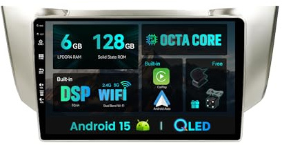 SXAUTO - 6G+128G - Android 15 Autoradio für Lexus RX300 RX330 RX350 RX400H / Toyota Harrier - Eingebaut Carplay/Android Auto/DSP - Kamera + MIC - DAB Lenkradsteuerung Fast-Boot 360-CAM 2 Din 9 Zoll
