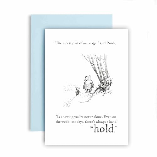 Huxters Wedding Day Card – Pooh and Piglet Marriage and Love – Always a Hand to Hold – Mr & Mrs, Just Married, Happily Ever After (Hand)
