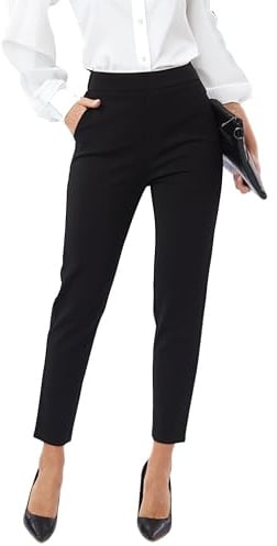 Pantalon de travail 7/8 pour femme - Pantalon court fuselé taille haute à enfiler - Pantalon décontracté