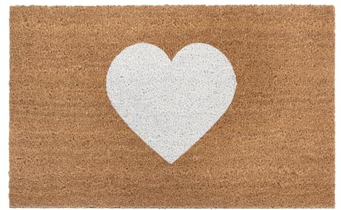 NYVI Fußmatte Kokos - rutschfest, Wetterfest, für Innen und Außen - Schmutzfangmatte Kokosmatte - 45x75 cm Rechteckig - White Heart