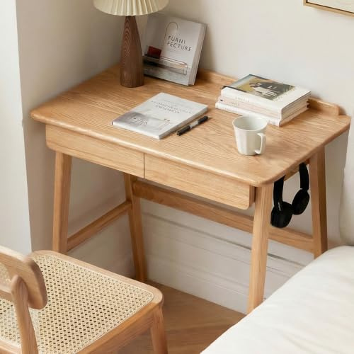 YESWOOD Kleiner Schreibtisch Massivholz mit schubladen,100X50X78CM | Massivholz-Schreibtisch, 2 Soft-Close-Schubladen,nordamerikanisches Eichenholz – für Homeoffice, Studium & Wohnzimmer