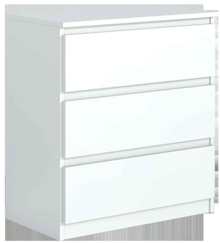 Masseno Kommode NUDO 70 cm Sideboard mit 3 Schubladen und Türen für Wohnzimmer Schlafzimmer Modern 70x39x78,5 cm Weiß/Weiß