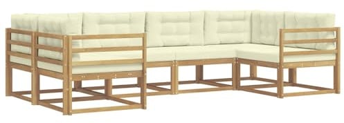 vidaXL Outdoor-Sofagarnitur mit Kissen 6 pcs Weiß und Creme, Akazienholz Lounge Set für draußen, modernes Gartenmöbel, wetterfest und stylisch für deinen Garten