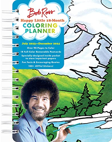 Bob Ross Happy Little 18-month Coloring Planner: July 2023-december 2024
