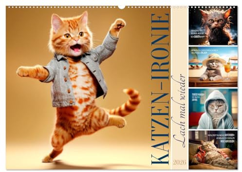 KATZEN-IRONIE Lach mal wieder (Wandkalender 2026 DIN A2 quer), CALVENDO Monatskalender: Samtpfötchen mit amüsanten Sprüchen (CALVENDO Spass)