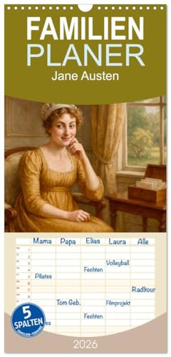 Familienplaner 2026 - Jane Austen mit 5 Spalten (Wandkalender, 21 cm x 45 cm), CALVENDO: Ein Jahr voller Eleganz und Literatur (CALVENDO Kunst)